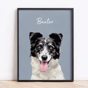 Custom Pet Portrait from Photo *FRAME NOT INCLUDED*, Dog Portrait Gift, Personalized Dog Painting for Dog Mom, Custom Dog Art Print, Pet Portrait Frame, Pet Drawing Poster, Pet Memorial Gift