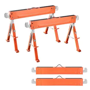 Saw Horses 2 Pack, Heavy Duty Work Bench, Supports Up To 1800 Lb Load, Adjustable Height, Portable Saw Horse Stand For DIY Woodworking, Construction, Job Site Use, Versatile, Stable Steel Frame, Non-Slip Rubber Feet