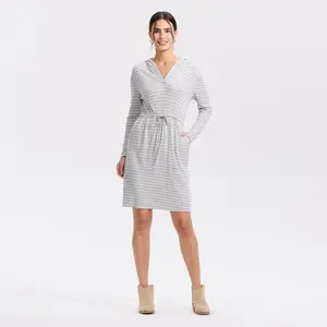 Women's Long Sleeve Knit Mini A-Line Dress - Universal Thread Light Gray/White Striped S