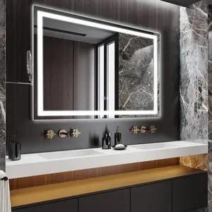【GARVEE】LED Bathroom Mirror, 24x40Inch Front and Backlit, 3 Colors Dimmable, CRI>90 Double Lights, Enhanced Anti-Fog, Wall Mount Lighted Mirror, Horizontally/Vertically Mounted