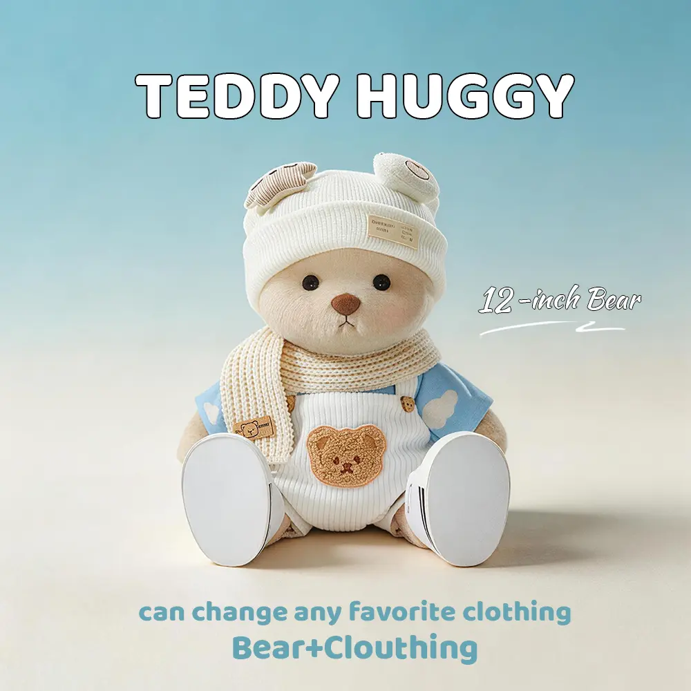 TEDDY HUGGY White Cozy Bear Overalls Outfit - Fashion Collection for 12-Inch Plush Bears, 5-Piece Teddy Bear Clothes Set,Fashion collection