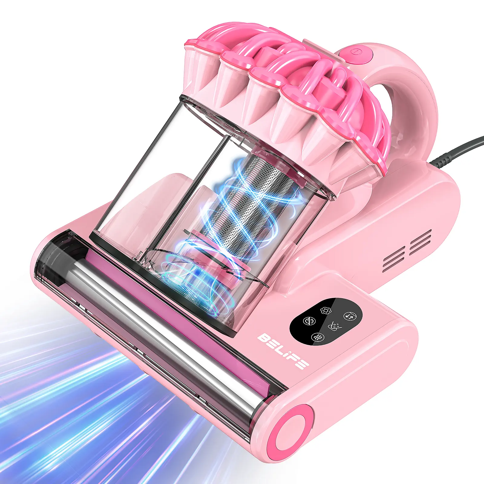 Belife M8 Corded Turbo High-Speed Handheld Vacuum Cleaner - 550W Motor, 18000Pa Powerful Suction Double-Cup, 120V, 5m Power Cord, Anti-Allergen UV Sterilizer, Hot Air Heating, HEPA Filter, Bagless, Aromatherapy Fragrance for Bed, Couch