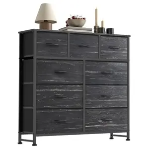 Idle Way Dresser For Bedroom 9 Drawers Metal Frame Wood Tabletop Clothes Organizer Chest Storage Tower Living Room Entryway Organized Durable Multi-functional
