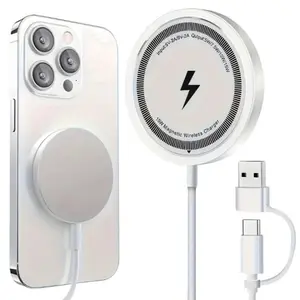 15w Magnetic Charging Design Wireless Charger Fast Charging Compatible with iPhone Samsung Huawei Lg, Qc PD Standard Round Shape, Magsafe Wireless Charger