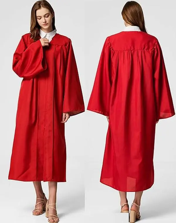 Women's Red Matte Unisex Costumes - Elegant Stylish Graduation Choir Robe & Grad Gown Cap Set, Adult Size, Wholesale Option, for High School Ceremonies, Clothes