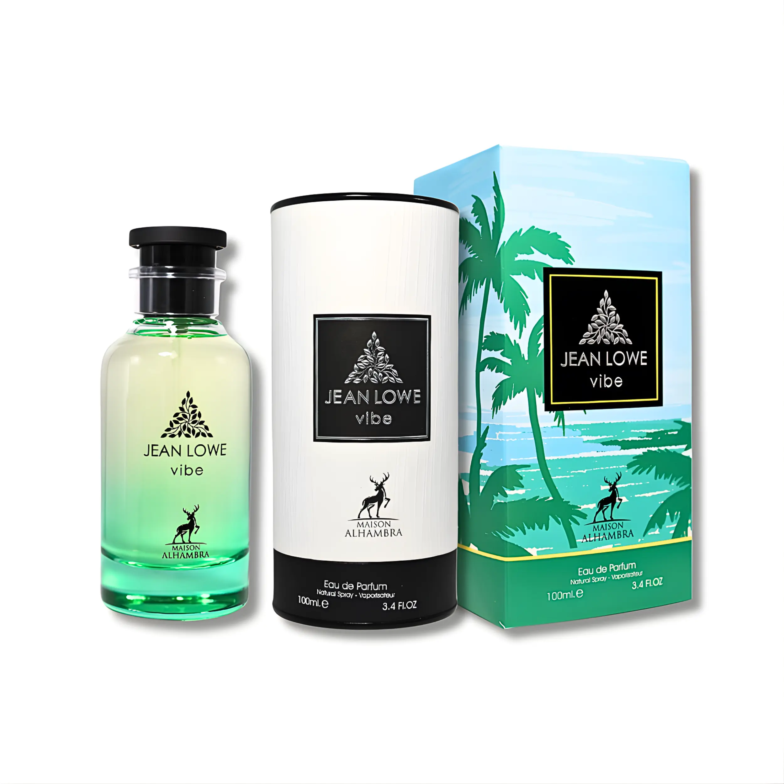 Maison Alhambra Jean Lowe Vibe Unisex Eau de Parfum (100mL/3.4 fl oz) - EDP Fragranced Perfume, EDP Scents, Captivating Fragrance for Adults, All-Day Longevity, Fresh Citrus-Fig-Herbal-Lemon Blend, Fruity Vanity Bottle