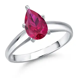 Gem Stone King 10K White Gold 8X5MM Pear Shape Gemstone Birthstone Engagement Ring | Wedding Anniversary Promise Ring For Women | Available 5, 6, 7, 8, 9