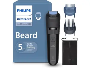 Philips Norelco 100% Waterproof Beard Trimmer 3000 Series with Self-sharpening Blades, 40 Adjustable Beard Trimmer Length Settings & Two Lift&Trim Combs, USB Charging, BT3620/40