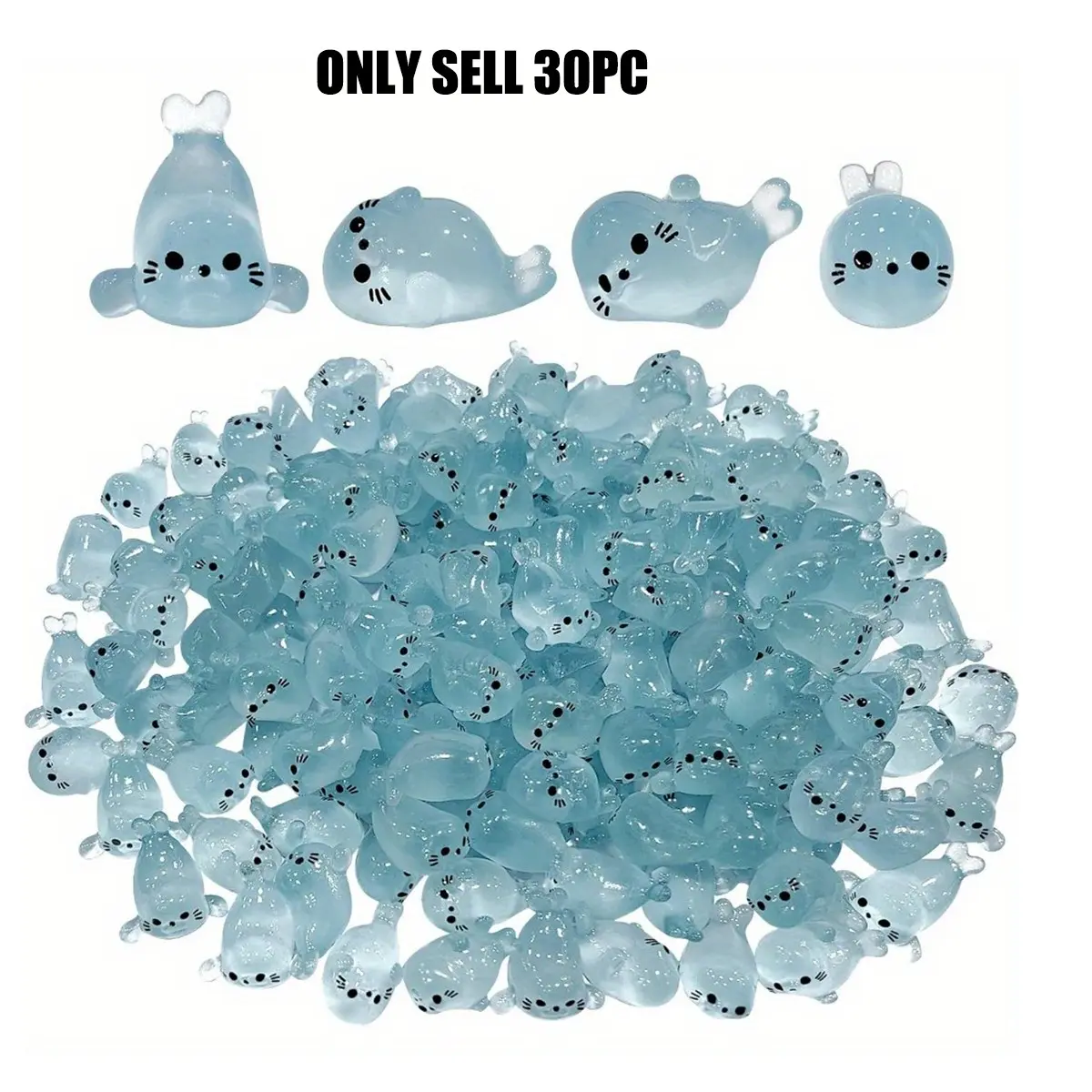 30-Piece Glow-in-the-Dark Mini Seal Statues, Resin-Style Plastic Ocean Animal Decorative Figurines, No Battery Needed, Accessories for DIY Miniature Landscapes, Resin Animal Sculptures, Resin Animal Ornaments, Decorations and Ornaments