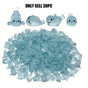 30-Piece Glow-in-the-Dark Mini Seal Statues, Cute Resin-Style Plastic Ocean Animal Decorative Figurines, No Battery Needed, Accessories for DIY Creative Miniature Landscapes