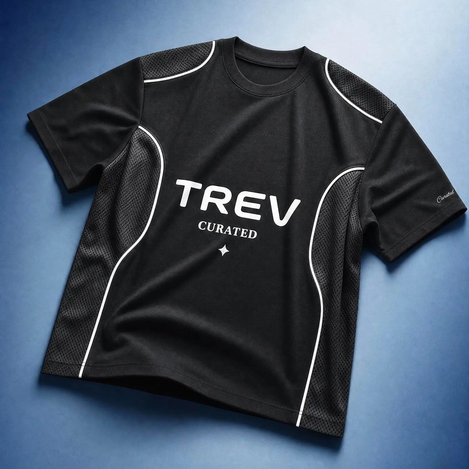 TREV Curated Club Owner's Unisex Short-Sleeve Air Contrast Panel Patchwork T-Shirt, Men's Sport Top, Tshirt, Casual, Cotton, Fabric