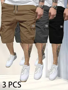 Men’s 3-pack cargo shorts—summer fashion beach shorts with multiple pockets, durable fabric that resists pilling, wear and abrasion, and tearing; comfortable and breathable; stylish and versatile; suitable for outdoor leisure activities.