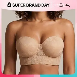HSIA Strapless Longline Half Cup Corset Bra Longline Corset - Adjustable, Lightlined, Grippy, Supportive for Plus Size Full Bust/Full Figure Women - Hand Wash Only, Elegant Blossom Daisy Spring Statement Strapless Bras