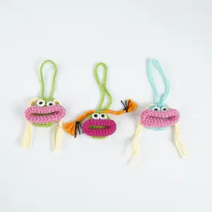 3PCS Handmade Crochet Monster Key Covers, Funny Big Mouth House Key Holders, Cute Knit Yarn Key Caps for Home Keys