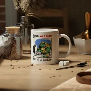 Born to Waaagh Forced to Lock In Mug, Warhammer 40k Ork Meme Coffee Cup