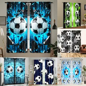2pcs High-Definition Digital Print Football Pattern Curtains, Polyester Material, Semi-Transparent Privacy Protection, Washable, Home Decor