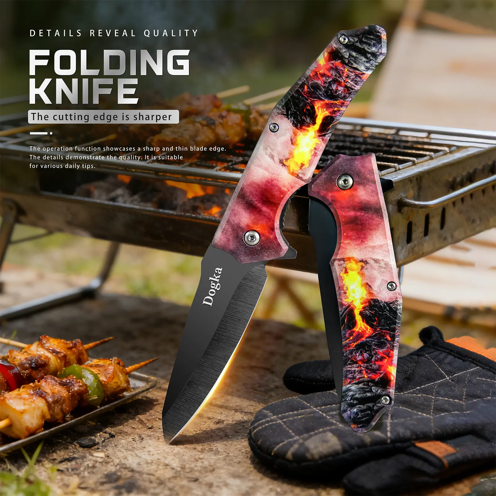 Volcano Lava Pattern Folding Pocket Knife | Sharp EDC Outdoor Pocket Knife for Camping and Everyday Carry