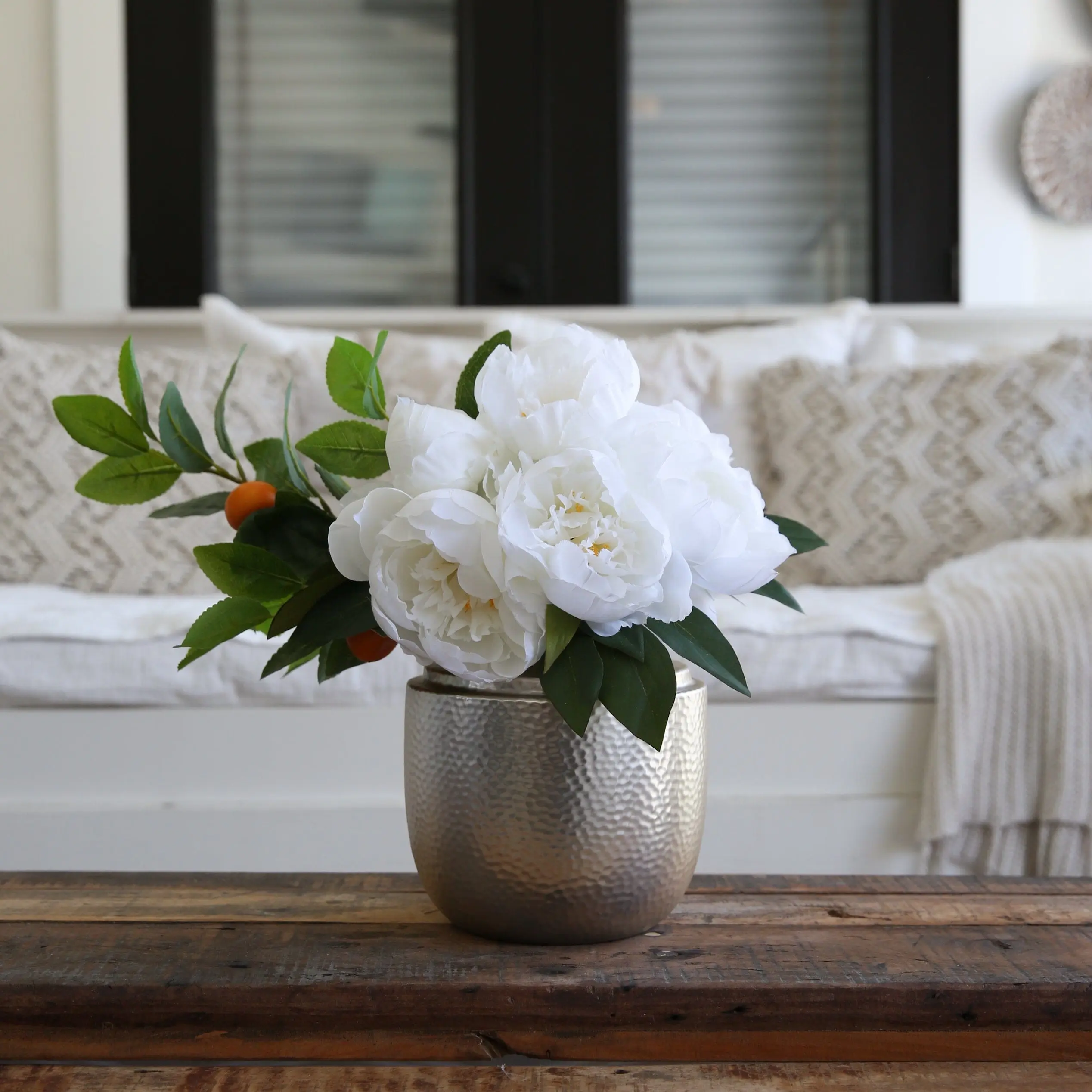 16 in Silk Peony Flower Arrangement with Decorative Vase - Natural Look Artificial Plants, Peonies for Home, Entryway-Bathroom Decor, Peonies Artificial Flowers