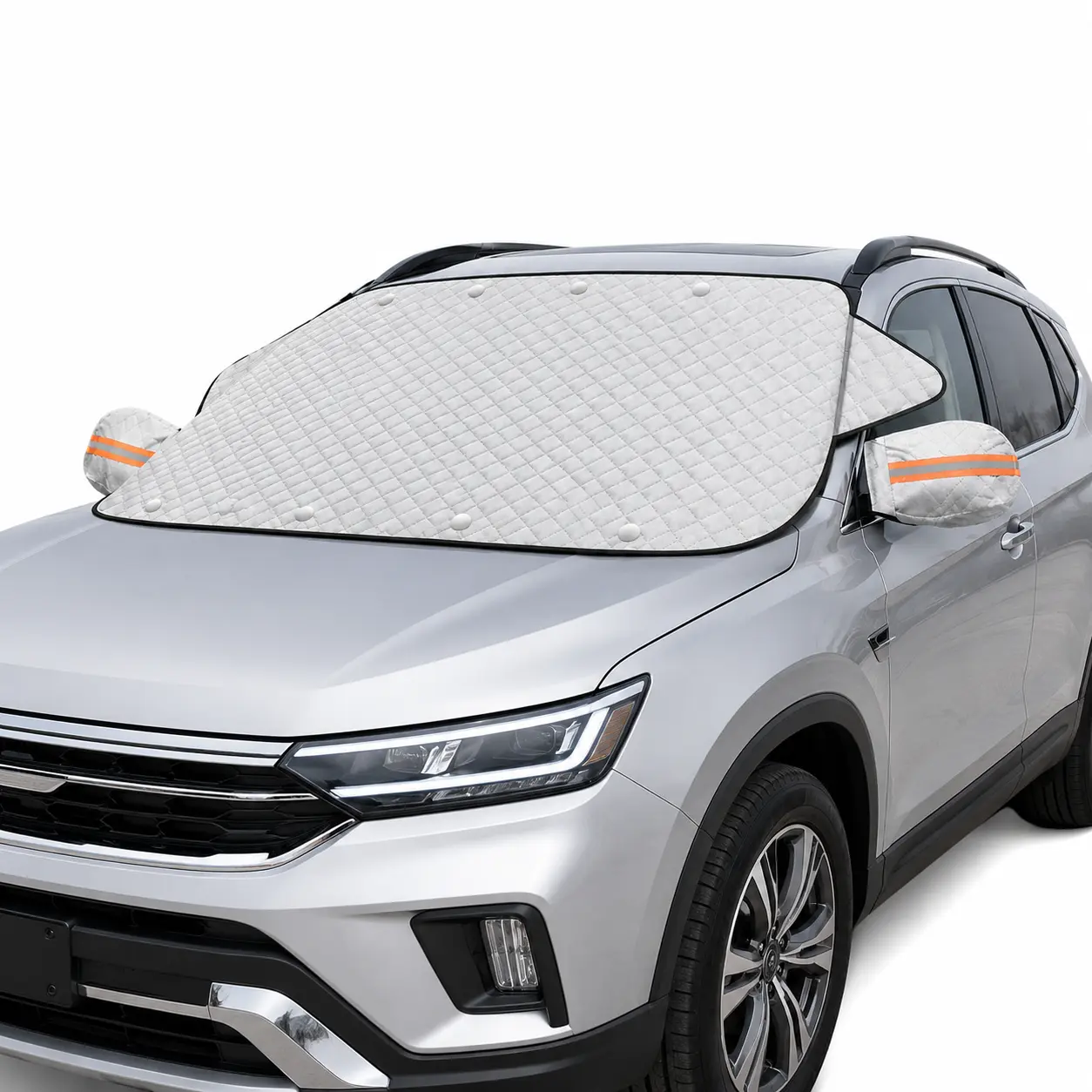 Large Magnetic Windshield Snow Cover, 9-Magnet Strapless Frost Shield for SUV, MPV, Van, 64.2 x 56.3 in9-Magnet Car Windshield Snow Cover, Strapless Silver Frost Guard with Mirror Covers for SUV and MPV Large SUV Windshield Frost Cover, Magnetic Ice and