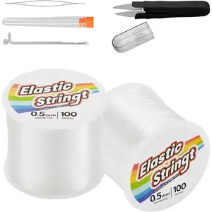 Elastic Bracelet String Cord Kit: 2 Rolls of 200m (0.5mm) Clear Beaded Stretch Cord with Tools -  for Bracelet Making and DIY  Projects!