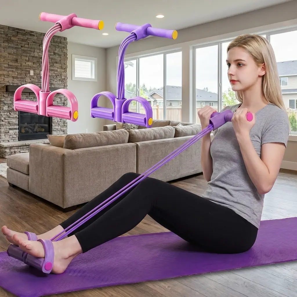 6 Tube Resistance Band Set with Foot Pedals, Portable Elastic Training Bands, Compact and Lightweight for Home and Travel Use, Measuring 16.53 in L x 9.64 in
