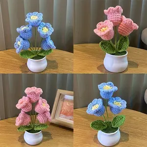 Crochet Potted Plant, 1 Count Flower Pot Ornament, Home Desk Decor, House Plants Decor, Perfect for Home & Office Decoration, Decorative, Artificial Fiber Flower