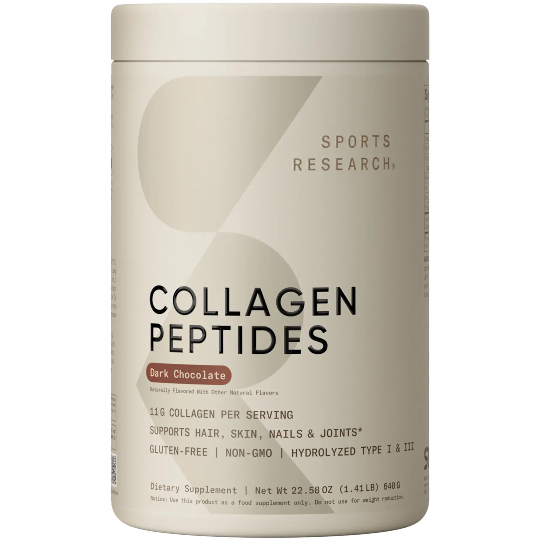 Sports Research Collagen Peptides - Hydrolyzed Type 1 & 3 Collagen Powder Supplement Easy Mixing, Collagen for Women & Men - Dark Chocolate