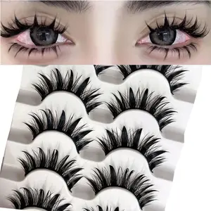 5 pairs of natural hard stems, black line stems, fake eyelashes, 3D stereoscopic manga, demon curls, and curled eyelashes, Fluffy False Eyelashes