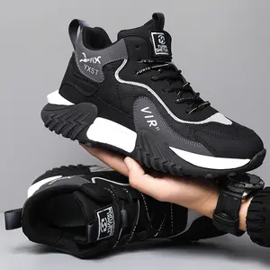 Men’s Shoes Autumn and Winter High-Top Soft Sole Non-Slip Fleece-Lined Sports Shoes Versatile Comfortable Thick Sole Lightweight Casual Running Shoes Trendy Men’s Shoes