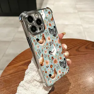 Chicken Lover Farm Animal Wildflower Floral Pattern Four-corner drop-proof  phone case for iPhone 17 Pro Max Plus Air/16 15 14 Pro Max 13 12 11 Plus shockproof full camera protection durable slim silicone case mobile phone case Screen Protector Cover