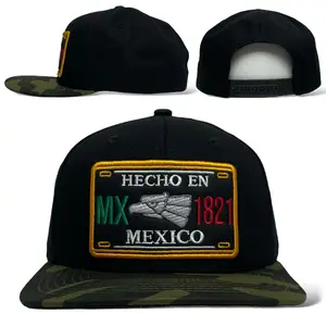 Hecho en Mexico Eagle Embroidered Snapback Cap - Flat Brim Black/Camo