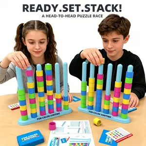 Color Classification Puzzle Game, Stack Sort Ring Matching Toy, Blocks Tower Game, Enhances Logical Thinking & Color Recognition, Family Interactive Board Game