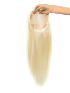 [100% Human Hair] 5x6" Mono Topper for Women – Hand-Tied Double Mono Base Hairpiece with PU Perimeter, Straight Hair #613 Natural Look, Free Part, Breathable & Lightweight, Real Hair Extensions, Clip-in Volume Topper for Thinning Hair, Human Wig Hair