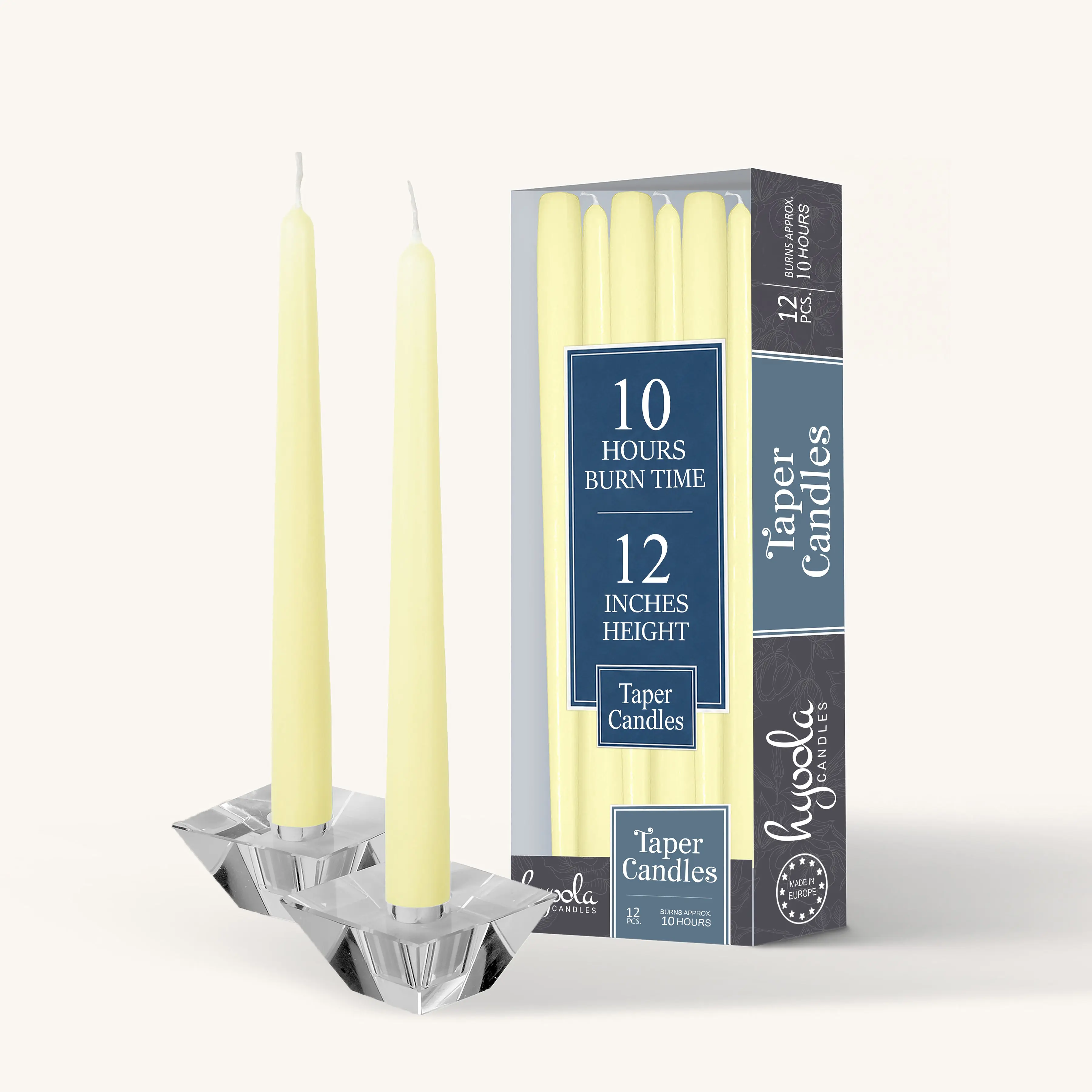 Ivory Taper Candles – 12-Inch, 12-Pack, Unscented & Dripless