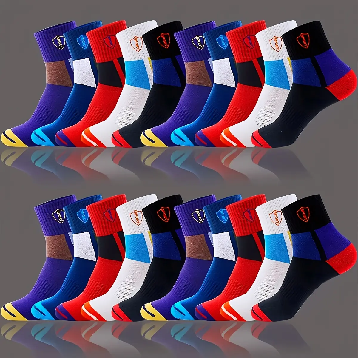 Men's Character-Based Color-Blocked Assorted Mid-Calf Socks (Menswear), Nylon, Breathable, Comfortable, Machine Washable, US Sizes 6-11, Indoor/Outdoor Wear, 5/10/20-Pair (5-Pair Mixed Colors Option), All Seasons, Character-Based Mid-Calf Socks