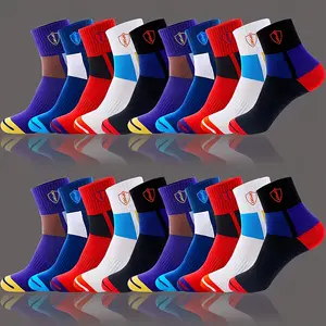 Men's Unisex Color Block Crew Socks, 5/10/20-Pair (5-Pair Mixed Colors Option), Nylon Cartoon Socks, Breathable, Comfortable, Machine Washable, US Sizes 6-11, Suitable for Indoor & Outdoor Wear, All Seasons