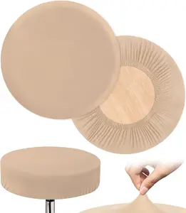 Bar Stool Covers Round, 2 Pcs Stool Slipcovers High Elastic, Circle Chair Covers, Soft & Easy to Clean Chair Seat Cushion Slipcover Fit for Stool of Dia 14-17 Inch, Beige HFATMOS