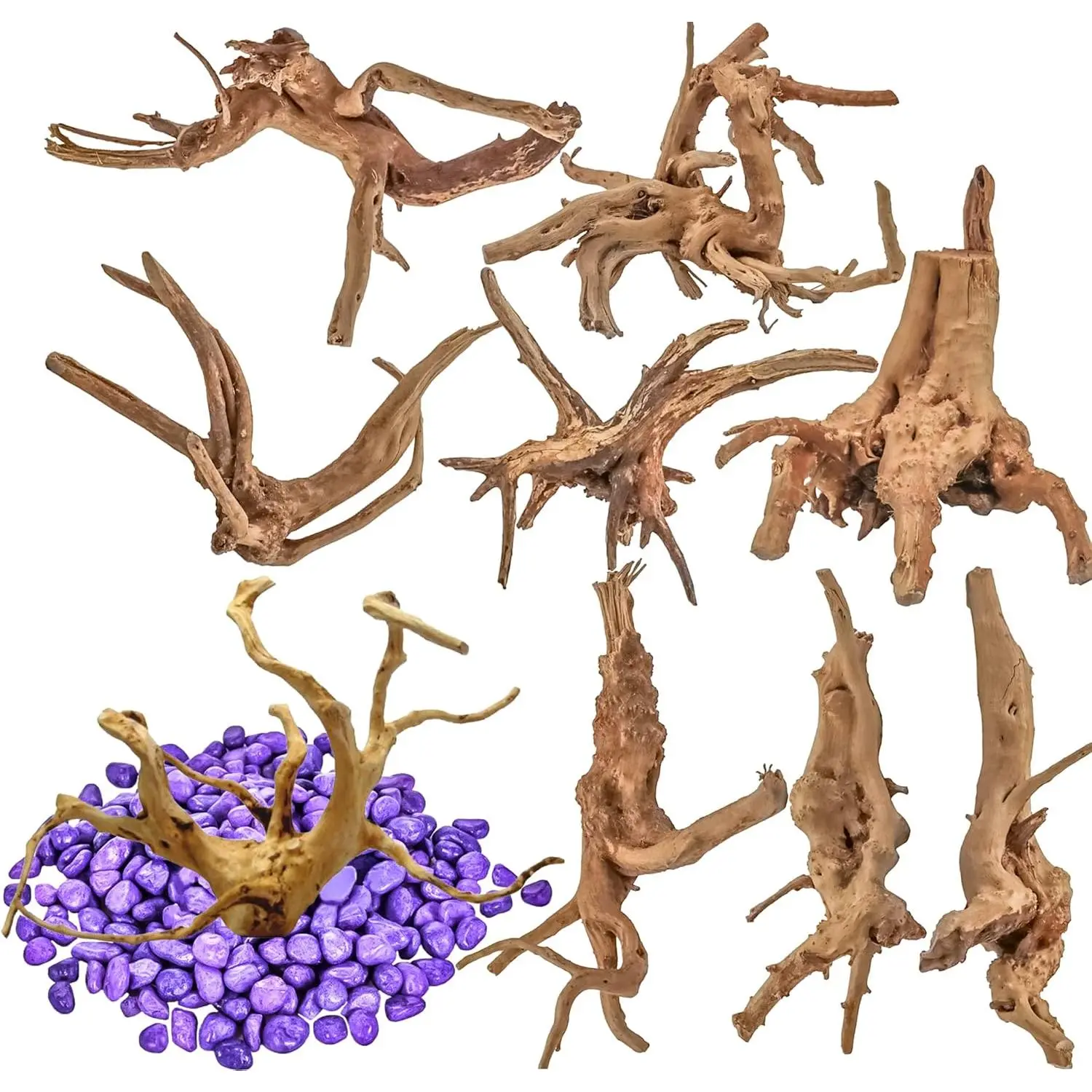 8 count  Driftwood for Aquarium Decor,  Sinkable Spider , Reptile Drift  Branches Fish  Decorations (3.15''-4'')