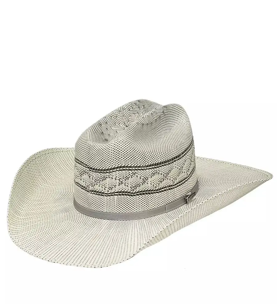Western Adjustable Leather-Accented Twister Bangora Straw Casual Hat - Ivory & Grey, with Goat Leather Sweatband