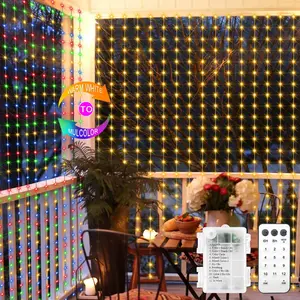 STANDARD GOODS Curtain Lights Battery Operated, 200 LED 6.6Ft x 6.6Ft Dual Color Changing with Remote Timer, Outdoor Curtain Lights Waterproof for Wedding Bedroom Holiday Party Decor (Warm White&amp; Multicolor)