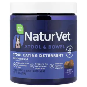 NaturVet Stool & Bowel, Stool Eating Deterrent with Breath Aid, For Dogs, Bacon & Chicken, 130 Soft Chews, 10 oz (286 g)