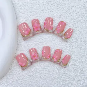 Y2K Nails Fake Nails,  Handmade 3D Flowers Nails And Sparkling Gray Cat's Eye Nails, Jewelry Nails, DlY Nail Art Duck Nails, 10pcs/set Glossy Handmade Press On Nails, Suitable For Party And Daily, Handmade Nails Short Nails, Versatile Nails, Nail Supplies