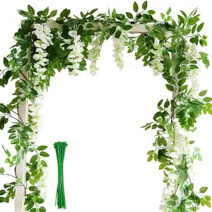 Artificial Wisteria Flower Ring, 2x2m/7ft Fake Plastic Wisteria Garland, Garden Wall Decor, Home Outdoor Wedding Party Decoration