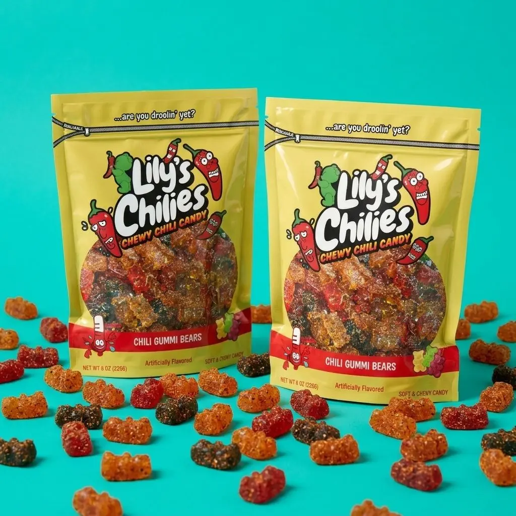 Chili Gummi Bear (Two 4oz Bags), Chili Candy Snack Sour Spicy Gummy