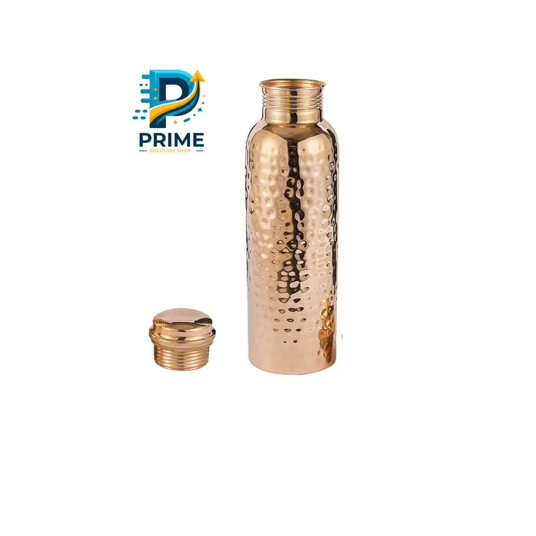 Pure Copper Bottle - 100% Solid Handcrafted Copper Hammered Bottle, Drinkware Handmade  Tumbler Bottled Portable Reusable Sturdy Mug Cup Washable