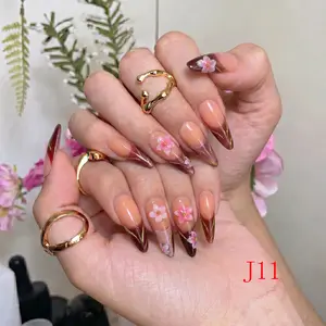 Nailbeebee J11 1.3 inch Handmade Press-On Nails | Reusable,Salon-Quality,Long-Lasting,Glossy Design |  For Daily Office & Workplace,Date Nights & Romantic Outings,Shopping & City Leisure Trips,Holiday & Short Travels