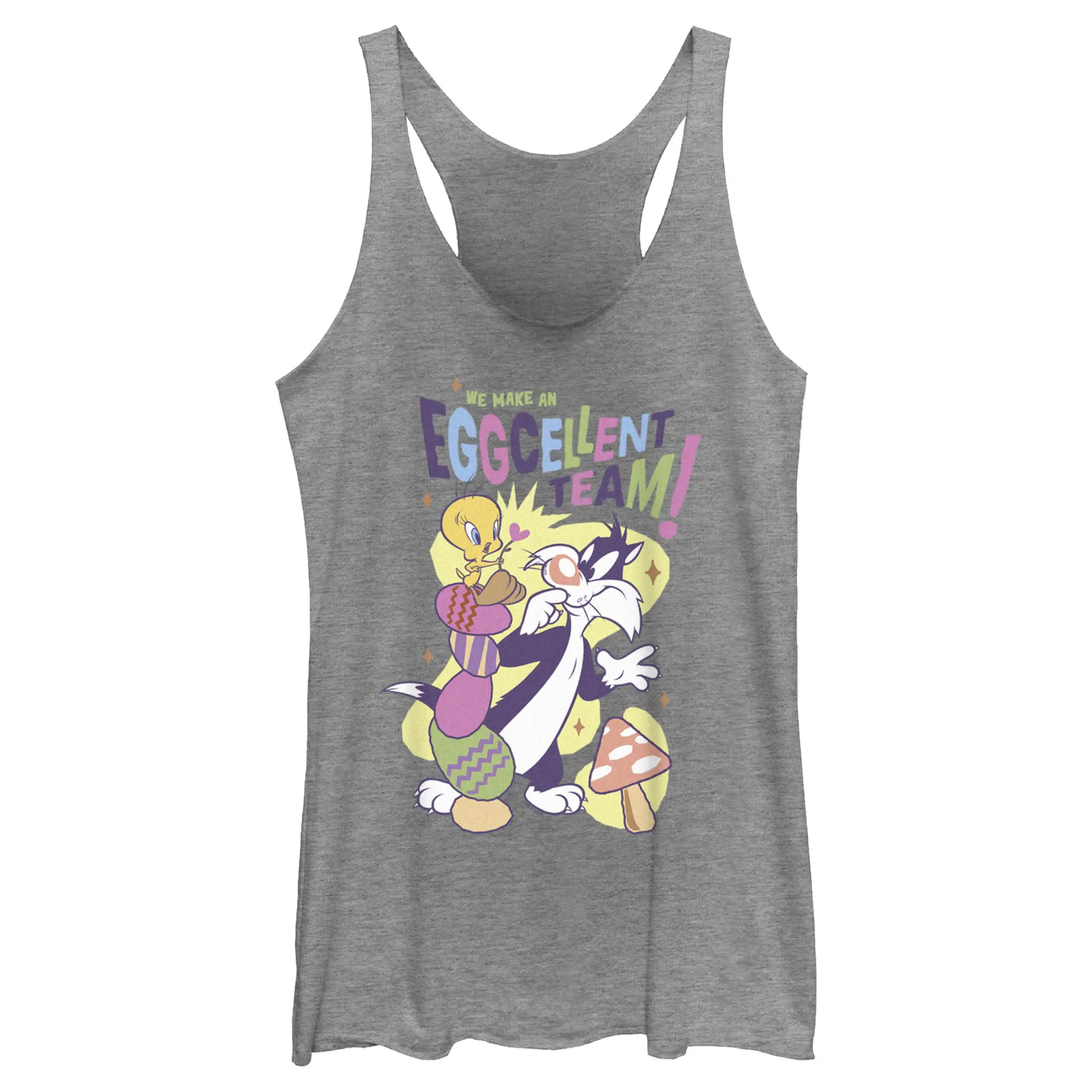 Women's Looney Tunes Easter Tweety and Sylvester We Make an Eggcellent Team Racerback Tank Top