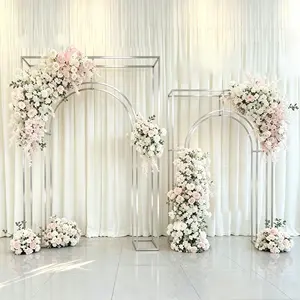Silver Metal Arc de Triomphe Wedding Arch Frame (8.6ft & 7.2ft) - Modern Geometric Backdrop Stand for Floral Arrangements, Balloon Garlands & Luxury Event Decor