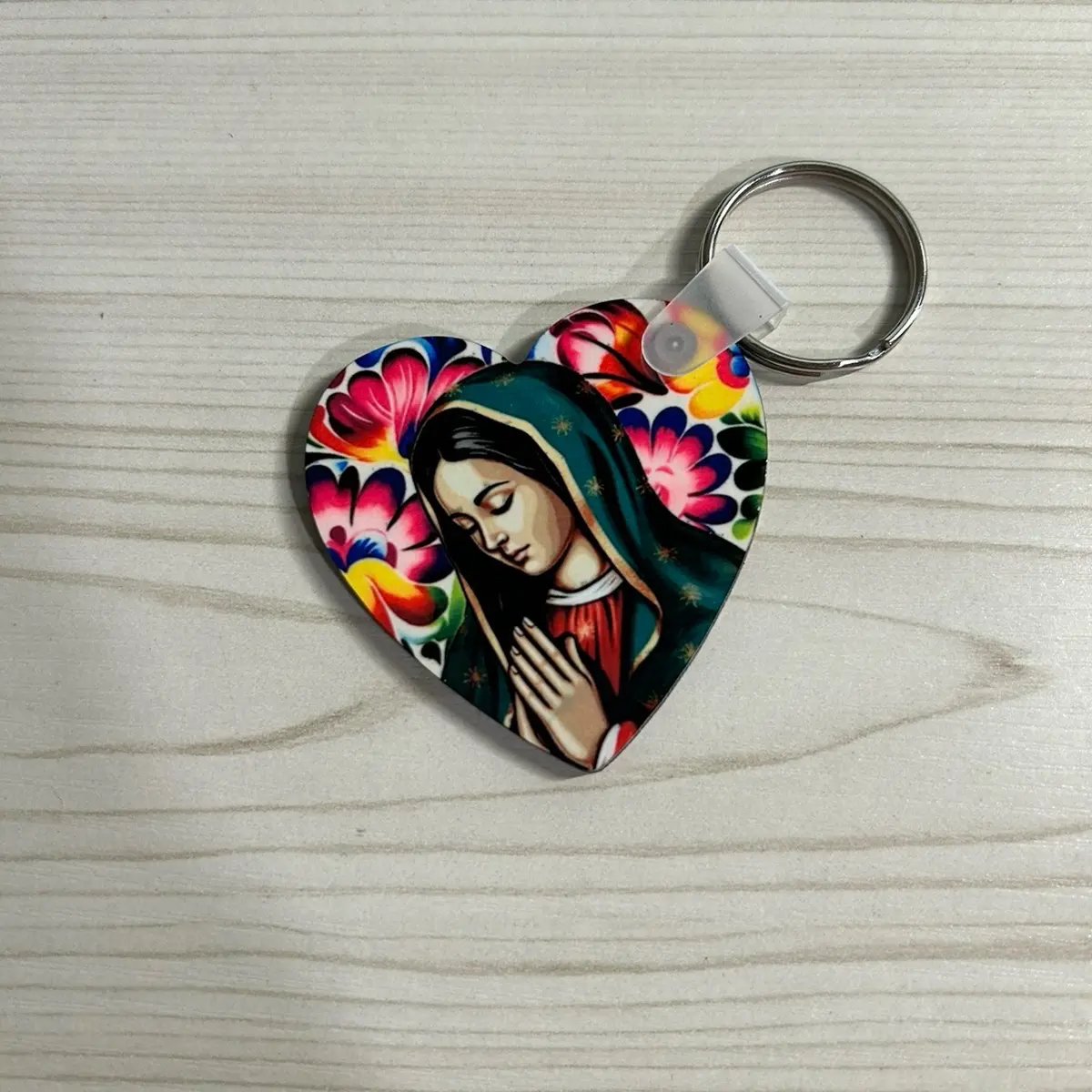Virgencita heart keychain