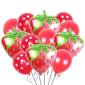 12Pcs Strawberry Balloon Set for Fruit Theme Birthday Baby Shower and Summer Party Decor